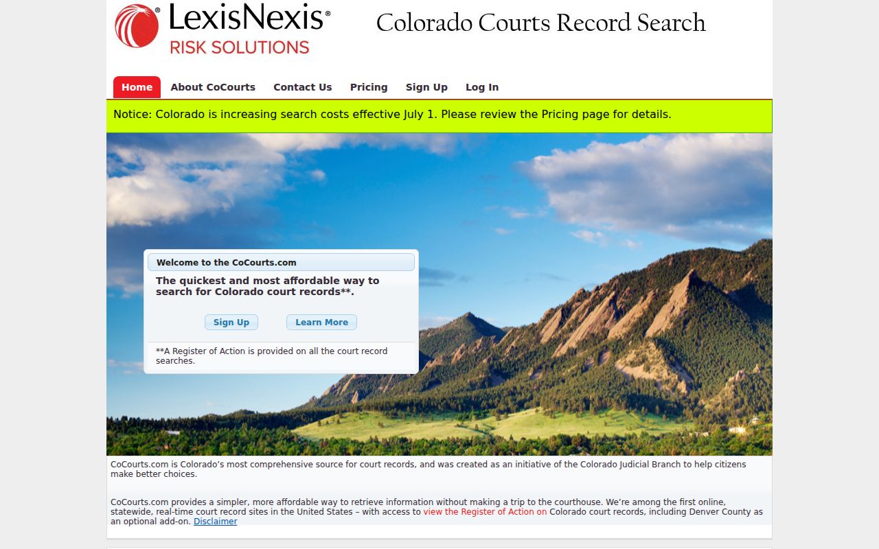 CoCourts Colorado Register of Actions search