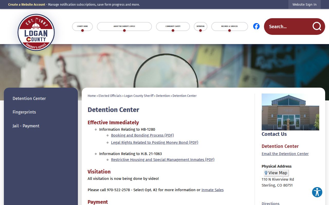 Logan County Detention Center information page
