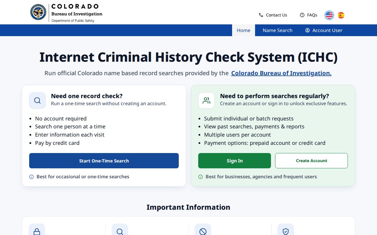 Colorado ICHC criminal history search portal