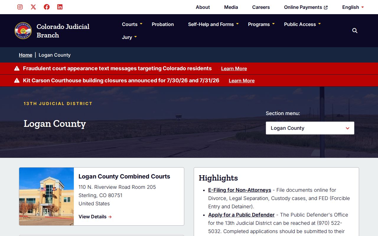 Logan County criminal court case page for Combined Courts