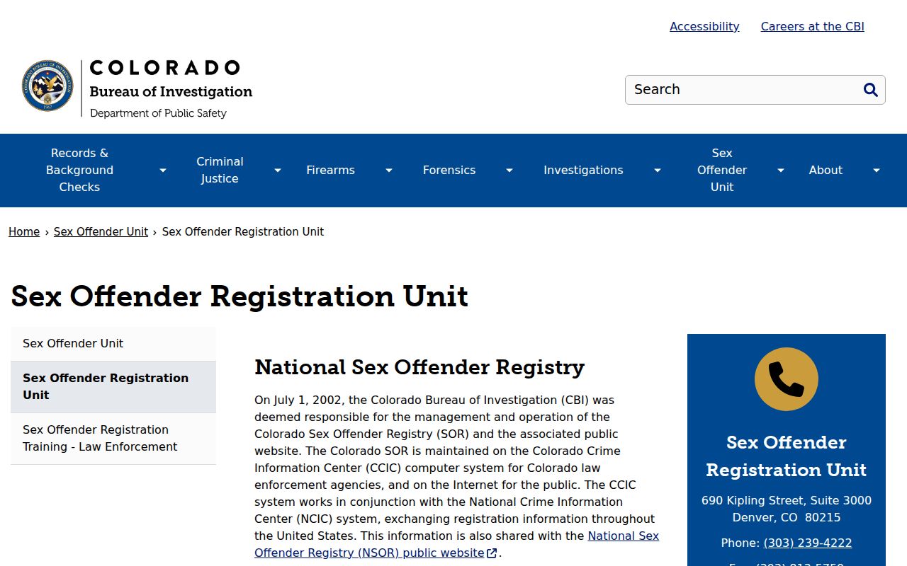 CBI registration unit resources for Logan County sex offender records